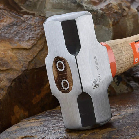 Close-up of 3 Pound Sledge Hammer With Solid Oak Handle Heavy Duty Forged Steel Mini Sledge For Drilling Chisels Nails Rebar Kindling
