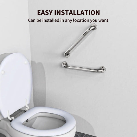 Two Pack 16 Inch Anti Slip Shower Grab Bar Handle In Chrome Stainless Steel For Bathroom Safety installed near toilet