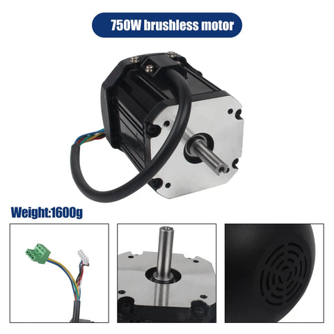 DC Brushless Lathe Spindle Motor Kit 750W 110V for CJ 0618 Mini Lathe showing motor, wiring, and mounting hardware