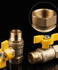 Rock Solid Brass Ball Valve With Comfort Grip Handle And No Sweat Male Female Threads For Quick Diy Plumbing Fixes, close-up view.