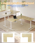 Game Changer L Shaped Standing Desk With Electric Height Adjustment, 63 By 55 Inch Reversible Corner Workspace, Natural Finish adjustable layout