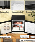 Compact Upright Freezer Silver 1.1 Cu Ft Countertop Mini Freezer with removable shelf, adjustable foot, and reversible door opened.