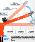 Beefy Electric Pickup Truck Crane With 1800 Lbs Lift Folding Truck Bed Crane And 2500 Lbs 12V Winch 3-Stage Telescoping Jib 360 Degree Swivel