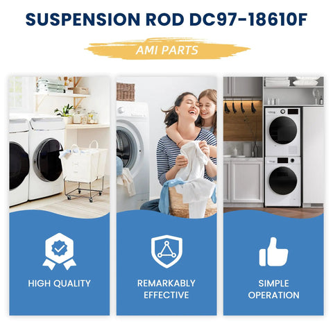 Premium Quality Top Shelf Suspension Rod Kit Replaces DC97-18610F For Samsung Washer with laundry scene showcasing effectiveness.
