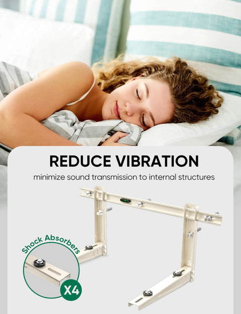 Beefed Up Heavy Duty Wall Mount Bracket For 7000 To 12000 BTU Mini Split AC Units Up To 400 Lbs reduces vibration indoors.