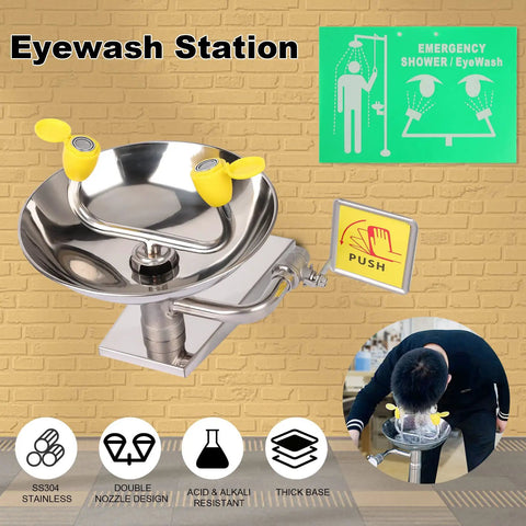 Emergency Eye Wash Station Wall Mounted With Double Nozzle Filtered Water Flow For Fast Eye Irrigation High Risk Workplace