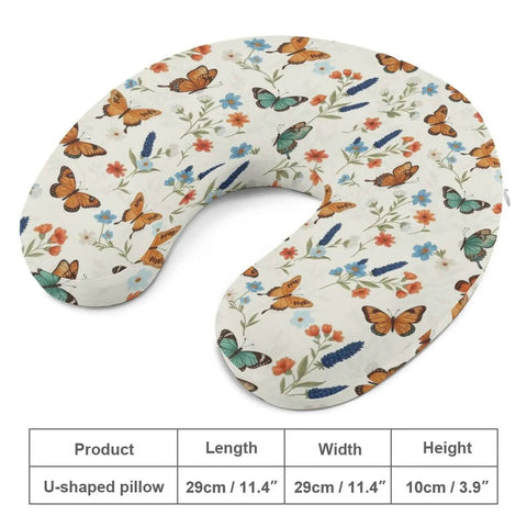 Cozy On The Go Neck Pillow For Women Multi Functional Travel Pillow For Sleeping And Napping Office And Home Comfort Soft Plush Polyester Colorful Butterfly Flowers Theme, U-shaped pillow with butterfly floral design