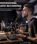 Pro Grade Dynamic Handheld Vocal Microphone for Singing and Karaoke with user recording audio at computer