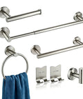 Dope 7 Piece Bathroom Hardware Set In Brushed Nickel Stainless Steel With 12 Inch Towel Bar, 24 Inch Adjustable Towel Bar From 18 To 24