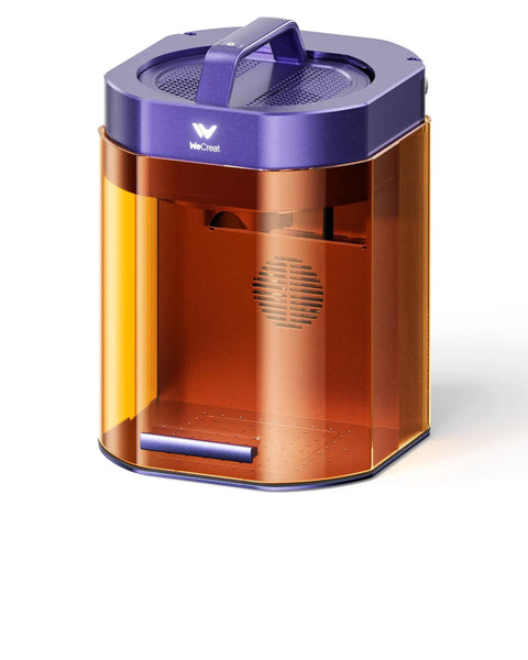 Lumos Portable Laser Engraver With 3W IR And 10W Diode Built In 50MP Camera For Color Marking On Metal Ultra Fast 4000mm Per Second Galvo Engraving Auto And Manual Focus Dual Laser Machine For Jewelry DIY Crafts And Fairs, shown in a compact, sleek design with an orange and purple casing.