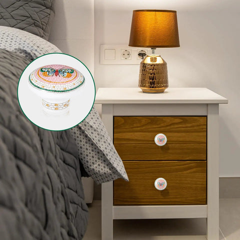 Nightstand with Multicolor Butterfly Ceramic Cabinet Pulls Set With Gold Accent Knobs For Dressers, Bathrooms, Cupboards, And Closets Vintage Decorative Hardware For Garden Edition