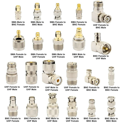 22 Piece SMA To BNC UHF Antenna Adapter Kit For Ham Radio CB Radio Scanner And SDR Coaxial RF Connectors in grid layout