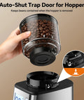 Hardcore Conical Burr Coffee Grinder With 51 Precise Settings, automatic bean crusher, auto-shut trap door for hopper.