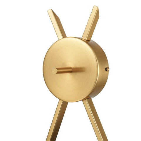 Detail of Alby 2-Light Wall Sconce in brushed brass, showing mounting bracket for upward or downward installation.