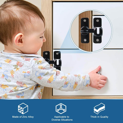 Heavy Duty 90 And 180 Degree Flip Barn Door Lock For Cabinets, Sliding Doors, Bathrooms, And More, Thick Solid Zinc Alloy Latch installed on cabinet