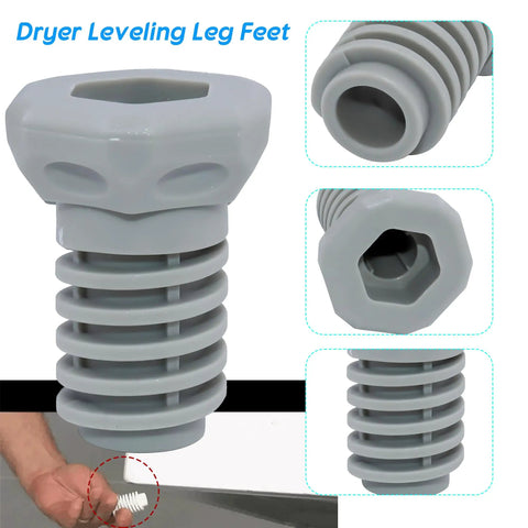 Close-up of 4 Pack Dryer Leveling Leg Feet Replacement For Front Load Dryers DV2 DV3 DV4 DV5 DVE with threaded design for stability