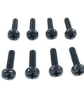 Premium Eight Piece Black Metric Machine Screws For Insignia NS 32E859A11 TV Stand Leg Mount Repair Kit, top view of screws.