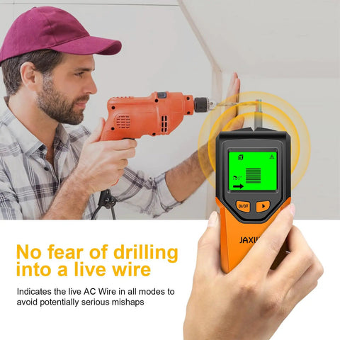 No Hassle Heavy Duty Stud Finder Wall Scanner With Smart Microprocessor And HD LCD Display For Quick Wood Joist AC Wire Metal Pipe Detection Solid Build Orange Finish Makes A Sweet Pick For Your Workbench