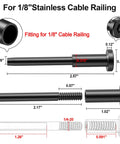 Diagram of 50 Pack One Eighth Inch Black Stainless Steel Invisible Receiver And Swage Stud End with measurements for railing.