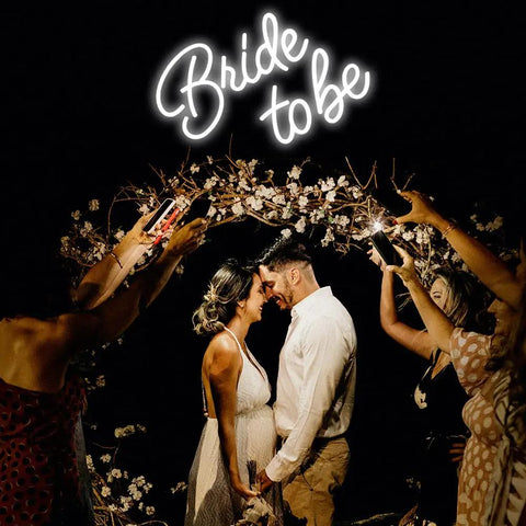 Couple beneath Bride To Be LED Neon Wall Sign For Christmas Bridal Shower Bachelorette Party Engagement Gift Wedding Decor Light
