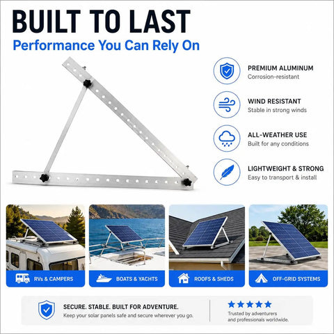 41 Inch Adjustable Solar Panel Mounting Brackets Aluminum Kit for RV Roofs and Boats Easy Tilt and Angle Adjustment Off Grid Ground Mount