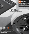 6 Inch Matte Black Square Shower Drain With Removable Flange Quadrato Grid Pattern In 304 Stainless Steel close-up