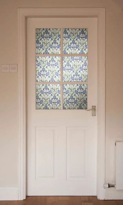 Self-Adhesive Privacy Glass Window Film In Minster/Iris Pattern, 17 X 78 Inch Roll applied on glass door panels