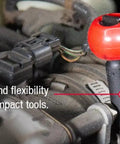 Mechanic using one quarter inch drive deep magnetic impact socket set with Cr-Mo steel for high torque on engine part