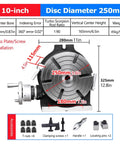 Dual Hand Manual Rotary Indexing Table For Milling Machines 10 Inch 250mm Tailstock Plate With 360 Degree Scale Vernier Ring And Clamping Pro Grade diagram
