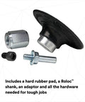 Durable 2 Inch Quick Change Disc Pad Assembly For Roloc Abrasives showing hard rubber pad, adapter, and mounting hardware.