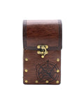 Badass Vintage Medieval Cosplay Belt For Men With Embossed Pu Leather Strap And Easy Adjust Buckle That Fits Snug And Looks Cool For Festivals Parties And Stage Wear in brown leather with decorative design.