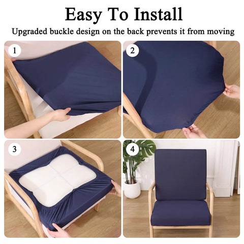 Elastic Patio Cushion Covers Set Of 12 Waterproof Outdoor Chair Cushions Slipcovers showing installation steps on a chair