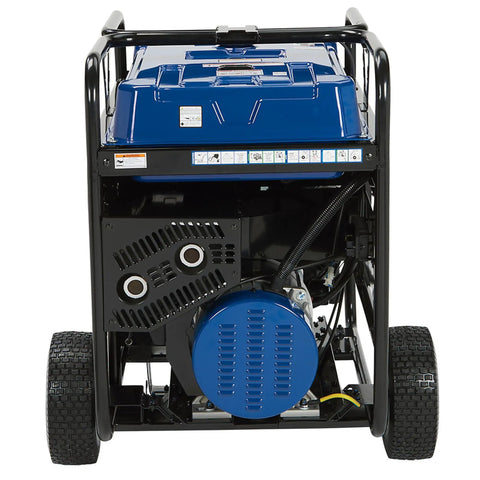 Heavy Duty Portable Generator Serving Up 18000 Running Watts And 27000 Peak Surge Power With Dual Gas Propane Engine rear view with engine and wheels.