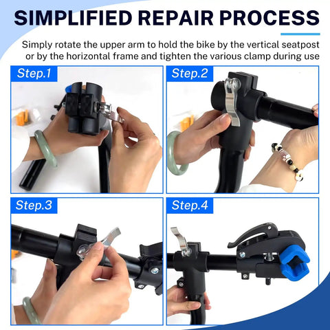 Step-by-step guide on using the curved bike repair stand for bench mount heavy duty workstand for road and mountain bikes.
