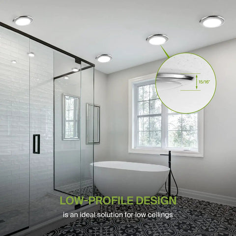 Six Inch LED Disk Lights With 15W Five CCT From 2700K To 5000K Dimmable Flush Mount Low Profile Surface Mount Ceiling Fixture in bathroom