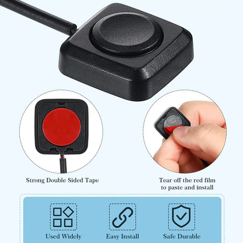 Close-up of Four Pack Momentary Push Button Switches 12V 24V Surface Mount with adhesive back for easy installation in electronics projects.