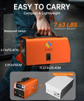 Person holding compact orange 3 In 1 MIG Welder 110V Flux Core TIG Lift Stick Gasless Wire Welding Kit with waterproof switch
