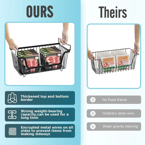 Straight Up Stackable Wire Basket Set For Kitchen Pantry Organization And Bathroom Storage Black Metal Shelf Organizer Crates Keep Your Kitchen Crisp Hassle Free Home Declutter Game Changer Total Life Hack
