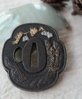 Samurai Sword Koshirae With Tsuba Alloy 081-099 Black Finish Two Girl Motif Tsuba close-up view