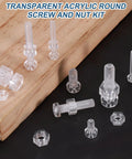 Clear Acrylic Screws And Hex Nuts Kit 40 Piece M6 12mm Phillips Round Head Plastic Bolts on wooden board