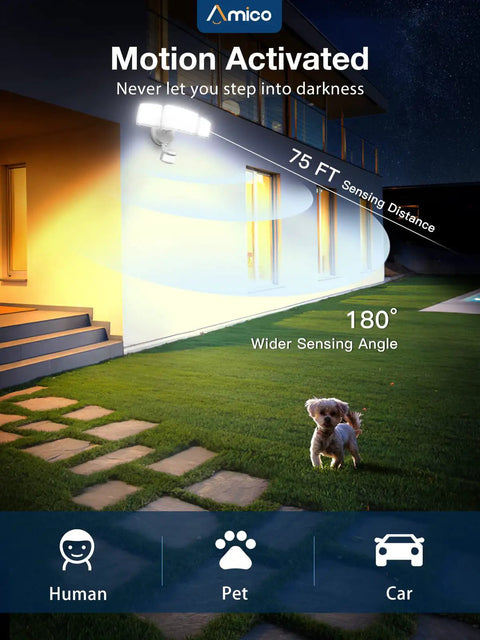 Two Pack Outdoor Security Flood Lights With Motion Sensor, 40W LED, 4000 Lumens, 5000K Daylight White, IP65 Waterproof Exterior Garage And Yard Lighting With Adjustable Heads For A Super Bright Night