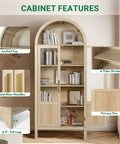 Arched Storage Cabinet With 2 Doors And 5 Tier Shelves 71 Inch Tall Wooden Pantry Organizer For Kitchen Dining Room Living Room And Bathroom Natural Wood Color With Clear Door Panels