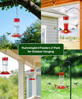 2 Pack 14 Ounce Plastic Hummingbird Feeders With Ant Moat And Bee Guard For Outdoors hanging in various garden locations