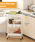 Three-Tier Folding Rolling Utility Cart With Wheels Foldable Storage Organizer With Three Hanging Cups And Six Hooks for kitchen