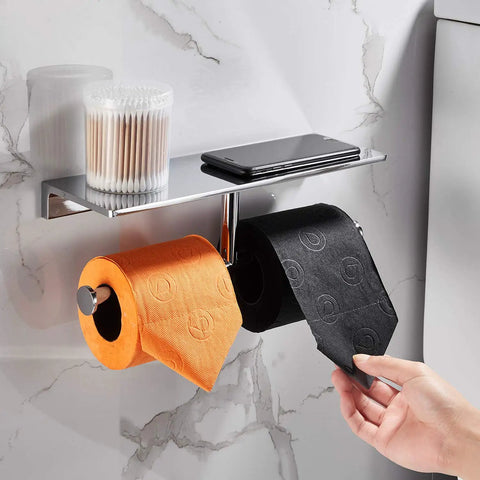 Double Roll Toilet Paper Holder With Shelf In Solid Brass And Polished Chrome Finish A Real Hotel Style Tissue Dispenser Upgrade For Your Bathroom Built Tough Against Rust Extra Storage Holds Rolls Up To 5.31 Inches