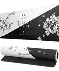 Extended Black And White Sakura Cherry Blossom Desk Pad For Gaming Office Or Home Setup, 31.5 By 11.8 Inches Non Slip Rubber Base, Stitched Edges