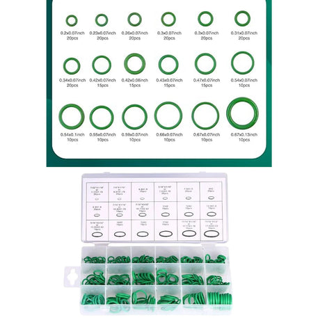 Front view of Amazon Rubber O-ring Kit, 270-piece metric assortment in green storage box for automotive and plumbing repair