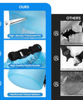 Comparison chart of 5L Waterproof Dry Bag for Kayaking and Beach Adventures showing material, buckle, and bottom durability.