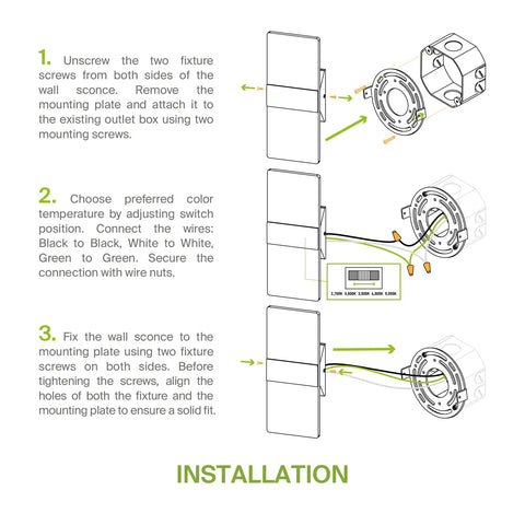 Installation guide for Sleek Dope 15W Dimmable LED Wall Sconce Set, 2700K To 5000K Adjustable Color Temp, UL Listed Black Wall Lights