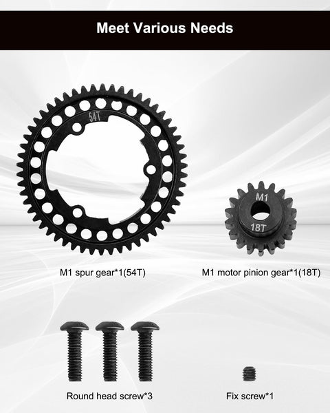Beefed-Up Hardened Steel 54T Spur Gear 1 Mod And 18T Motor Pinion For Traxxas with screws